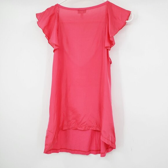 Armani Y2K Resort Coastal Chic Pink Ruffle Sleeve Scoop V Neck Top Shirt Small - Picture 3 of 10